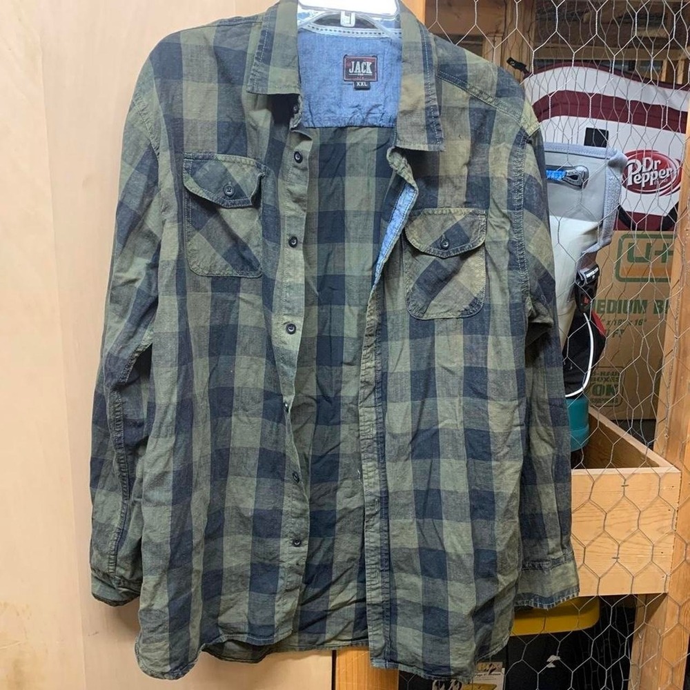 MENS Jack men's XXL green plaid button-up shirt Western Wear